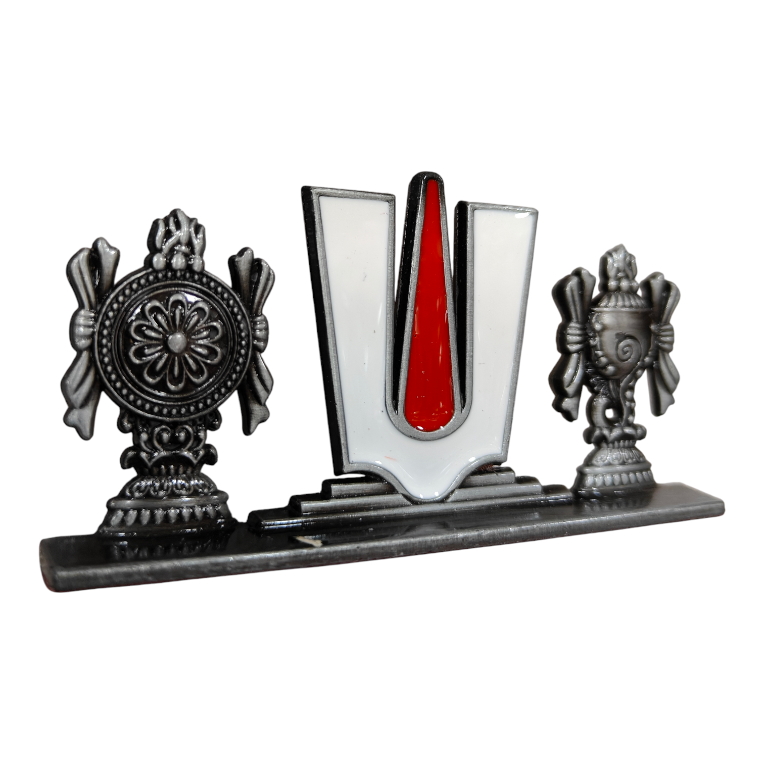 Thenkalai Thirumankappu Shanku Chakra Golden & Silver Antique finish Car Dashboard Decor - Auspicious  Return Gift