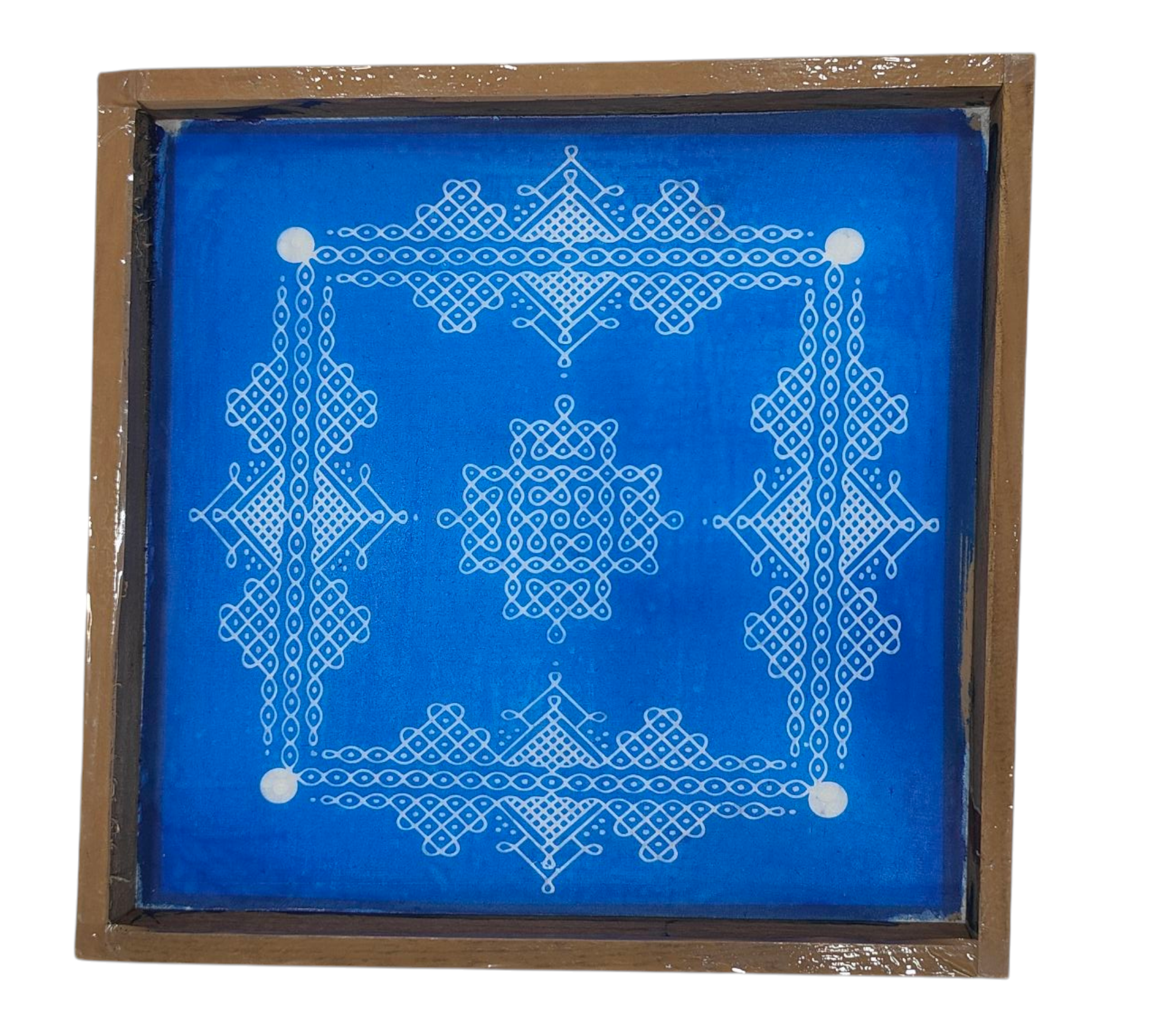 Square Wooden Frame New Trend Classic design Kolam  Rangoli Stencil – size 7 inches புதுமை சுழி கோலம்