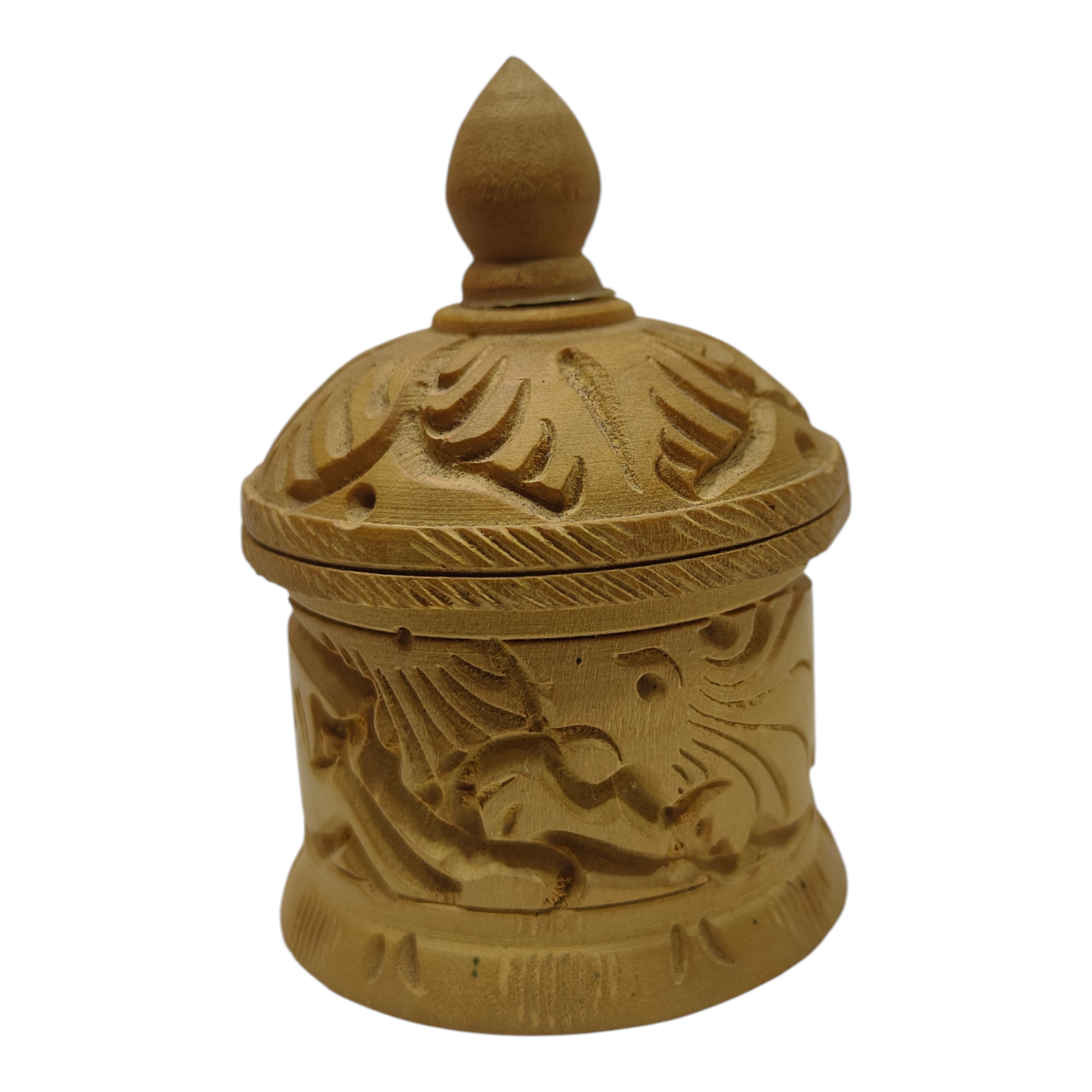Wooden  Carved Kumkum  Box - Traditional Storage for Your Pooja Essentials