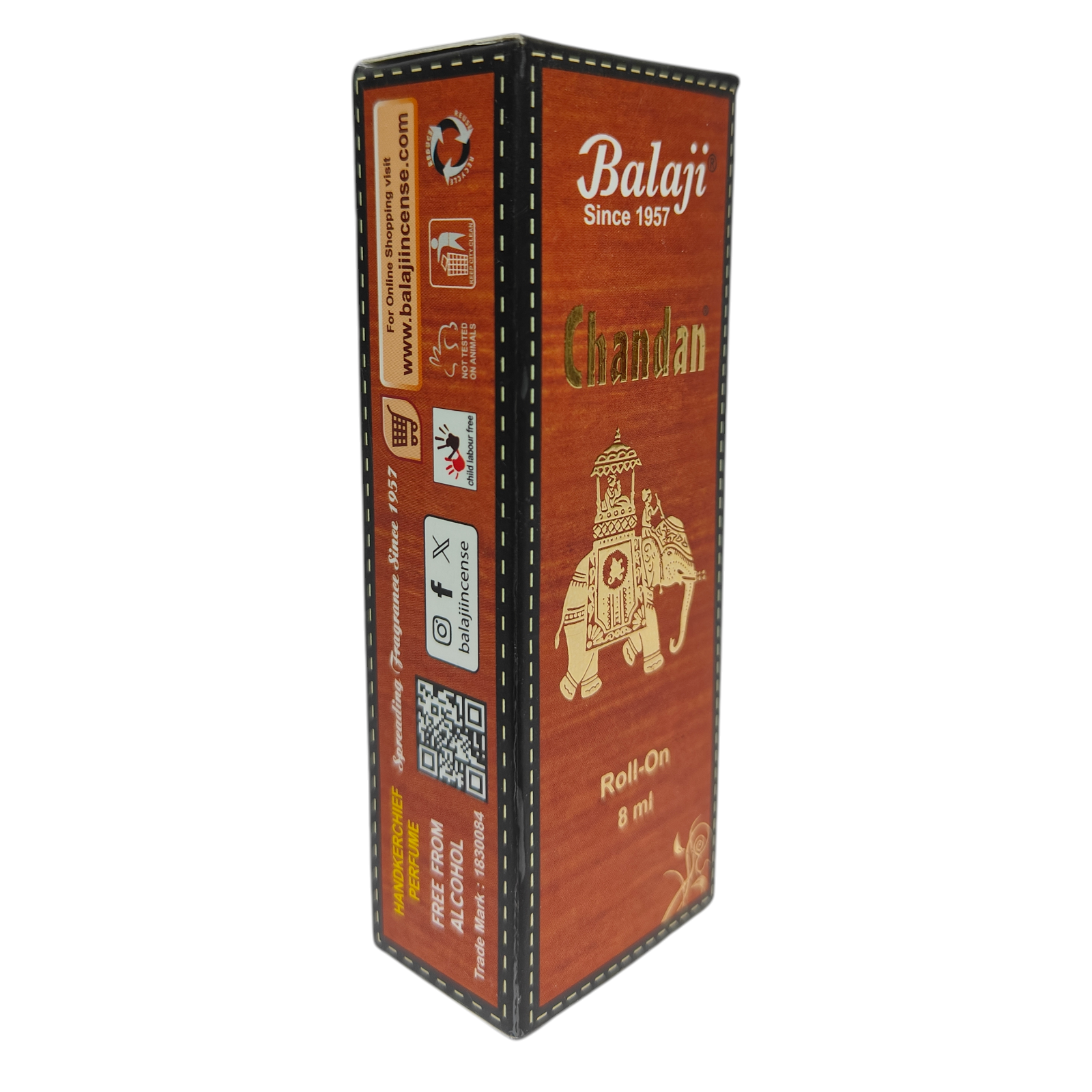 Balaji Chandan Attar Roll On 8ml - Pure Sandalwood Fragrance Oil spiritual and everyday use