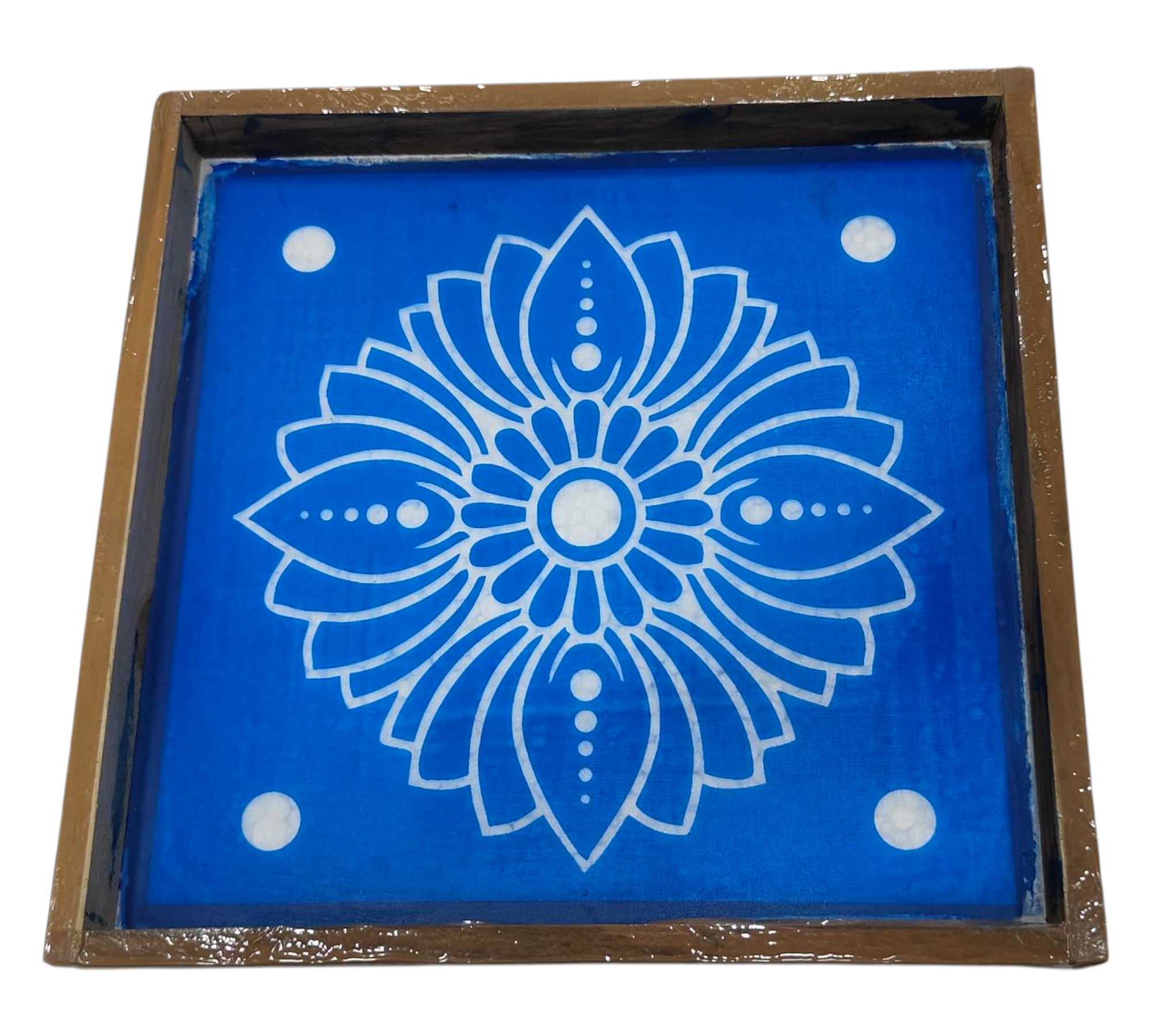 Square Wooden Frame Beautiful Floral design Rangoli/Kolam reusable Stencil – size 7 inches மலர் கோலம்