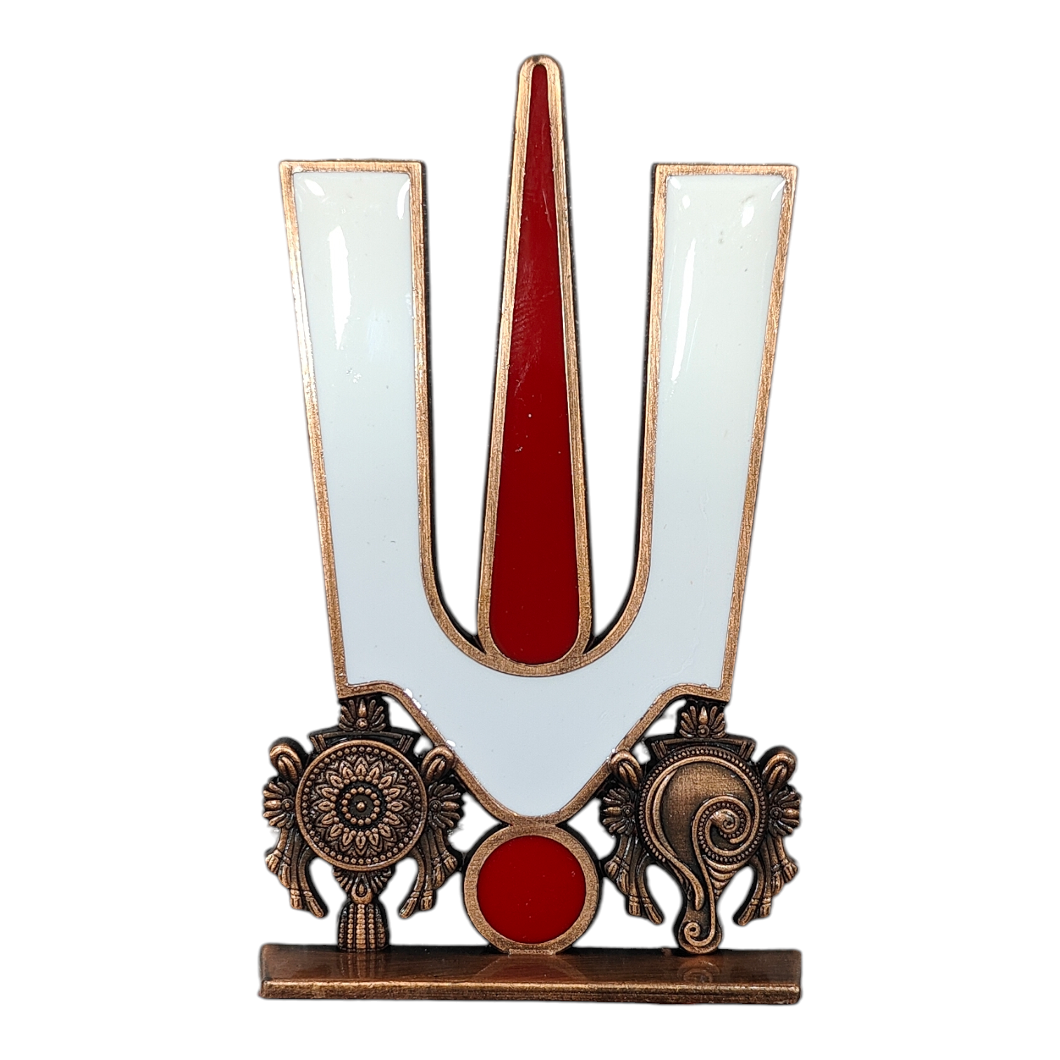 Thenkalai Thirumankappu Shanku Chakra Copper finish Car Dashboard Decor - Religious Return Gift