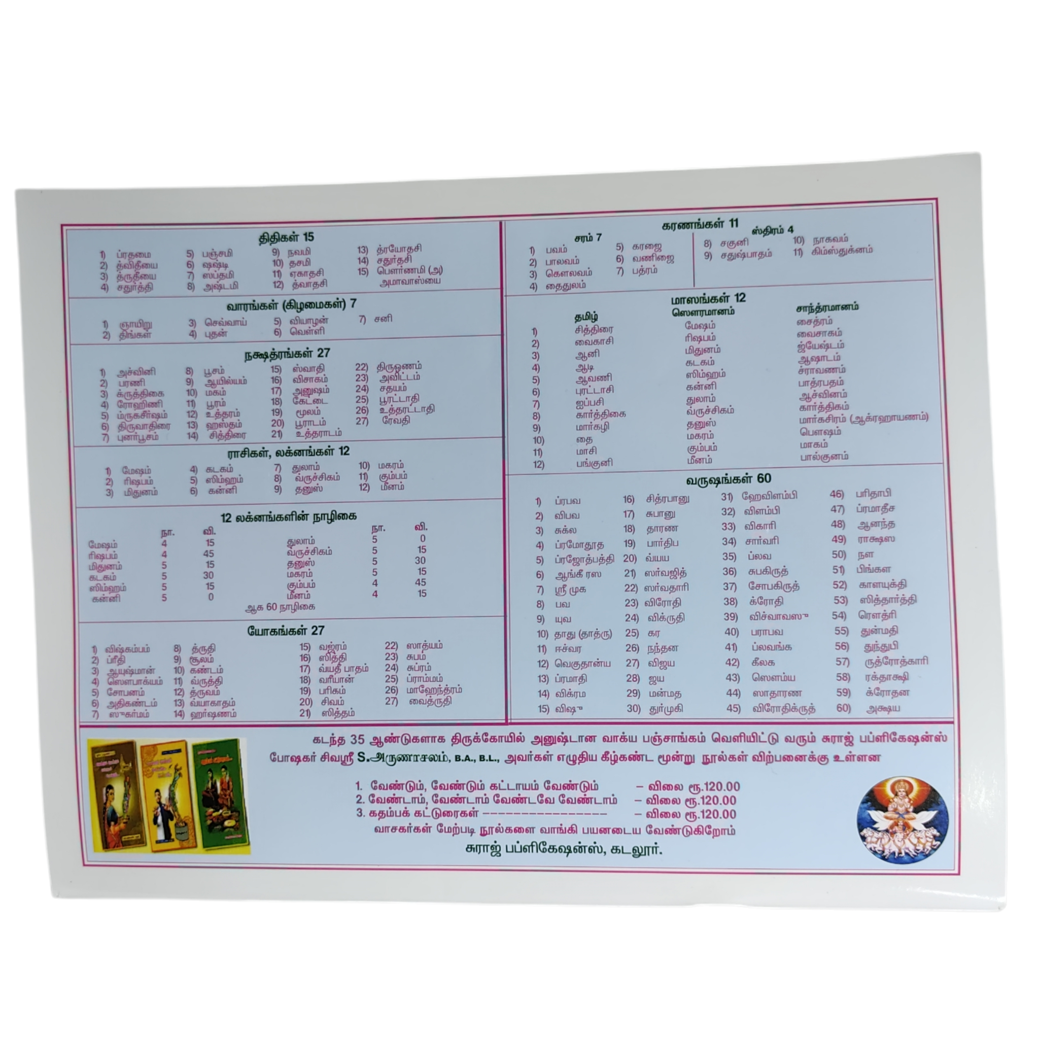 Naveena 108 Number TAmizh Parabhava Varusha Thirukoyil Anushtana Vakhya Panchangam