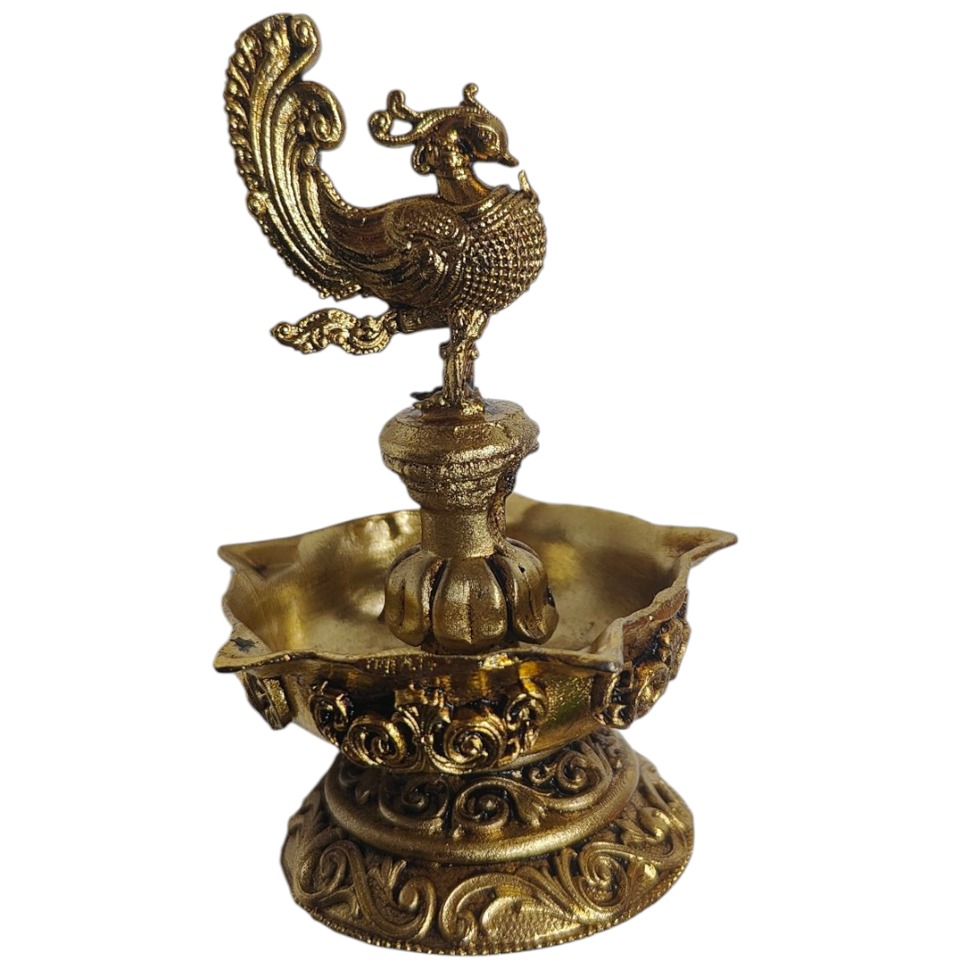 Five Flames Light Weight Brass Hamsa Pakshi Top Deepak size 3.2 inches - Spiritual Collection for Festival Gifting