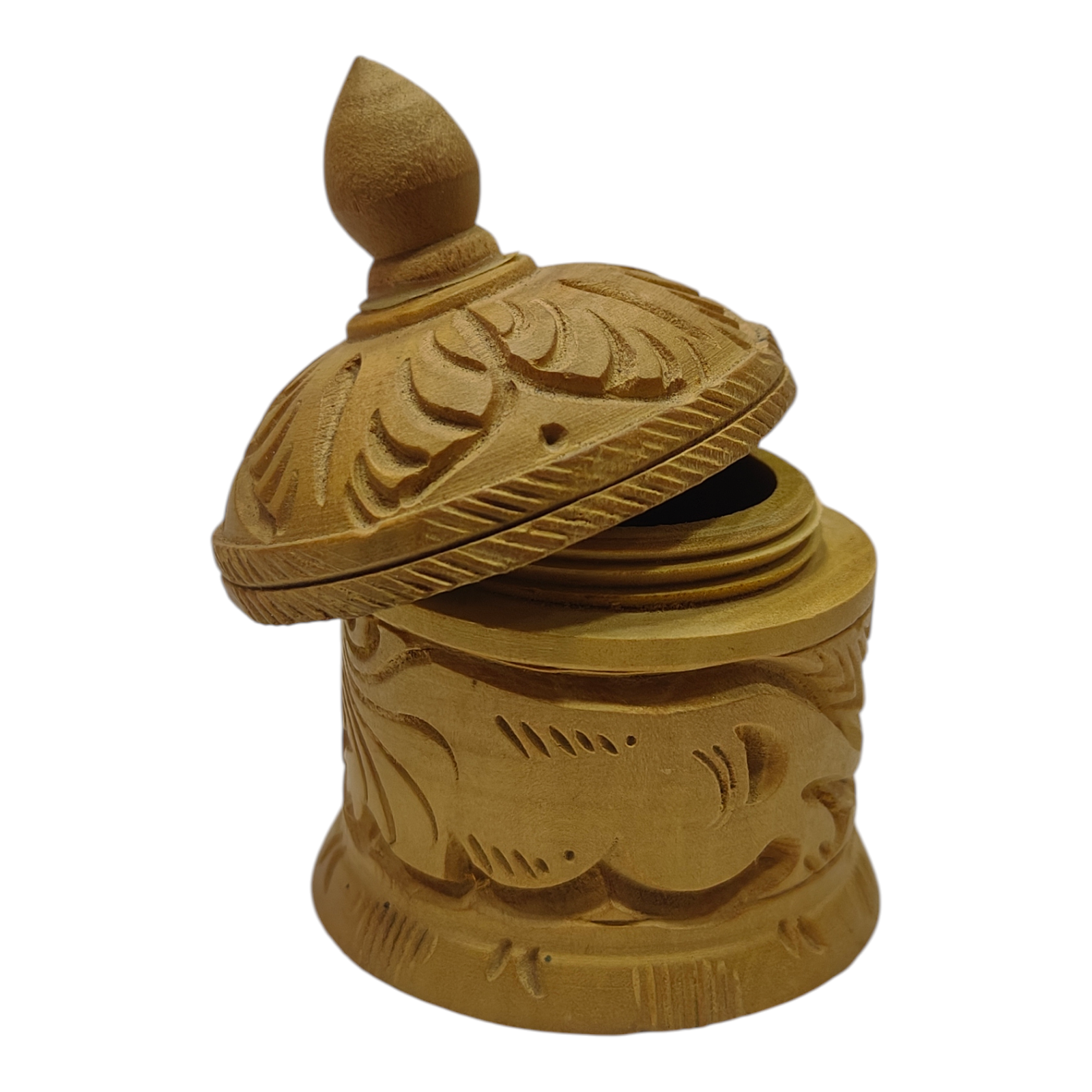 Wooden  Carved Kumkum  Box - Traditional Storage for Your Pooja Essentials