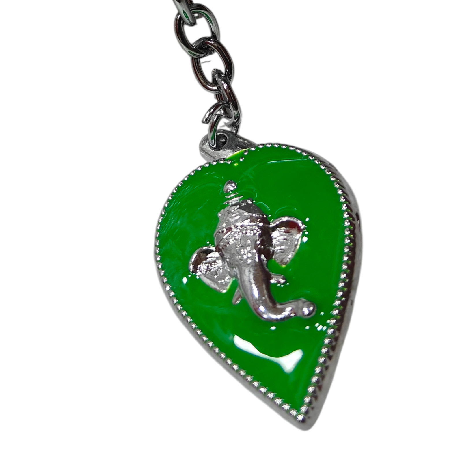 Sri Ganesh on  Pipal Leaf Silver Metal Key Chain - Sri Ganesh Chathurthi spiritual Return Gift