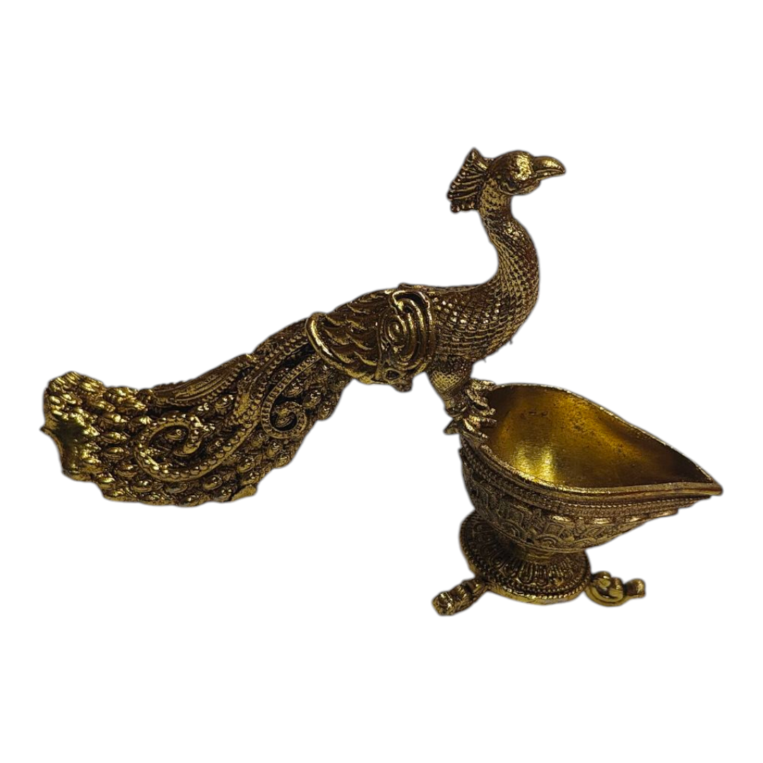 Peacock Light weight Brass Deepak size 4.8 inches length - Unique Return Gift collection