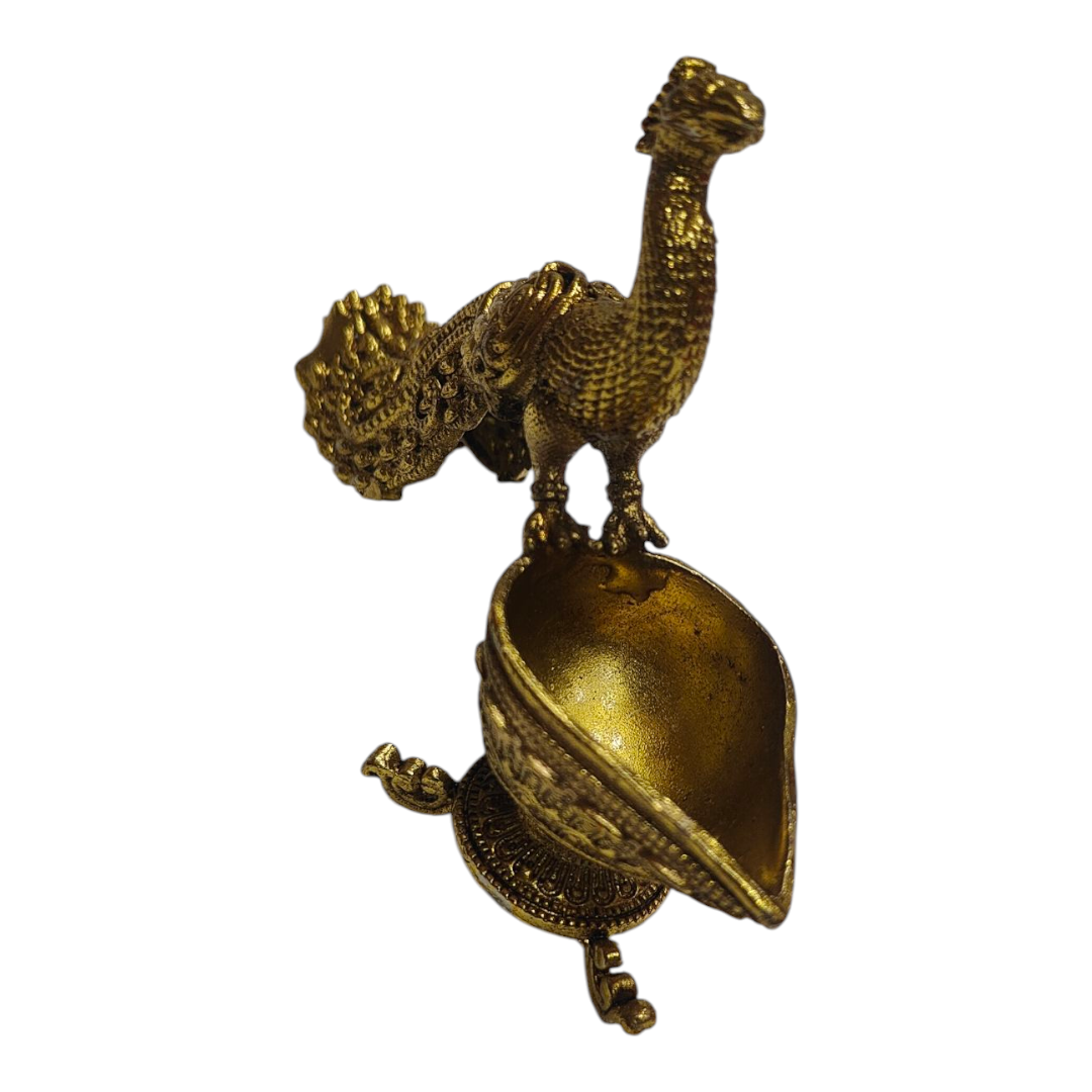 Peacock Light weight Brass Deepak size 4.8 inches length - Unique Return Gift collection