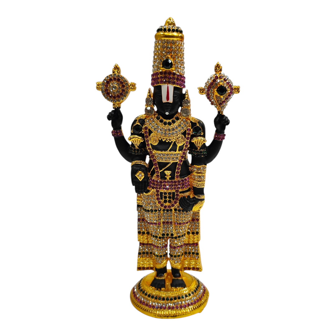 Stone Studded Multicolour Tirupati Srinivasa Perumal Idol 7.5 Inch – Decorative Balaji Murti for Home Puja & Gift