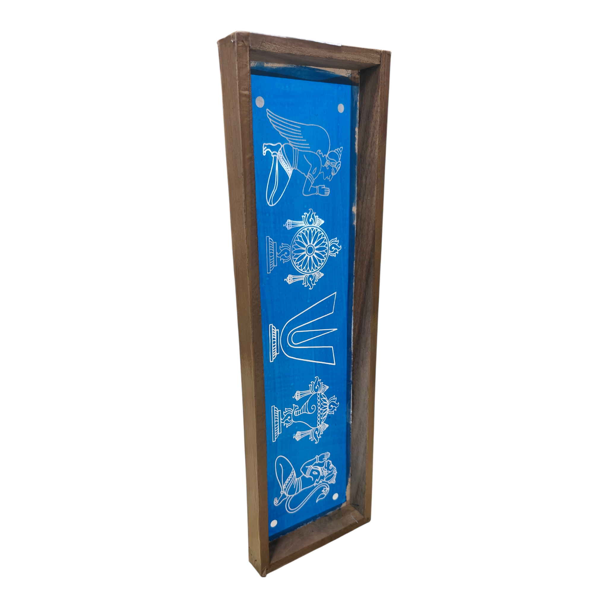 Rectangular Wooden Frame Vadakalai Thirumankappu Shankh & Chakra design Rangoli Stencil – size  17 × 5 inches, வடகலை  நாமம் சங்கு சக்கரம் கோலம்