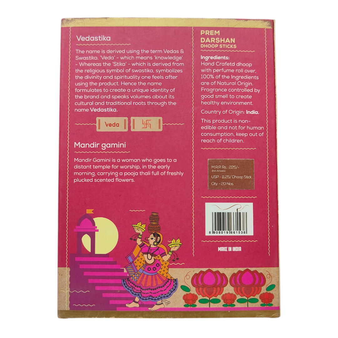 Vedastika Prem Darshan Dhoop Sticks - Aromatic Peace & Spiritual Ambience