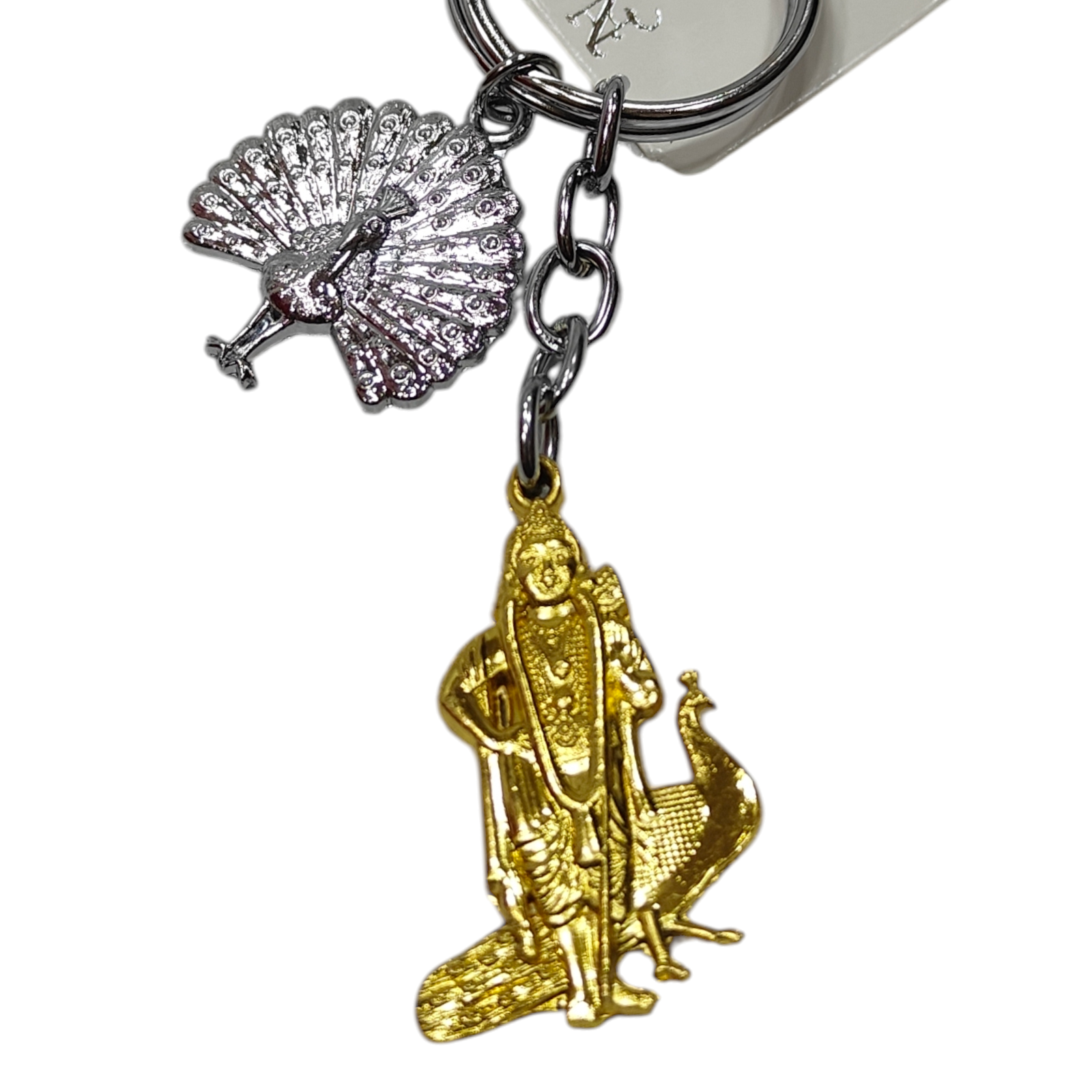 Golden Murugan & Silver Peacock Metal Key Chain - Kanda Shashti Spiritual Return Gift