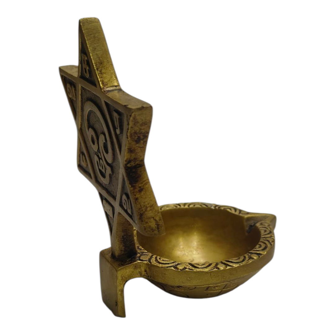 Brass Engraved “Om Saravana Bhava” Deep size 4 inches - Pooja Brass Diya for Mandir & Gifting