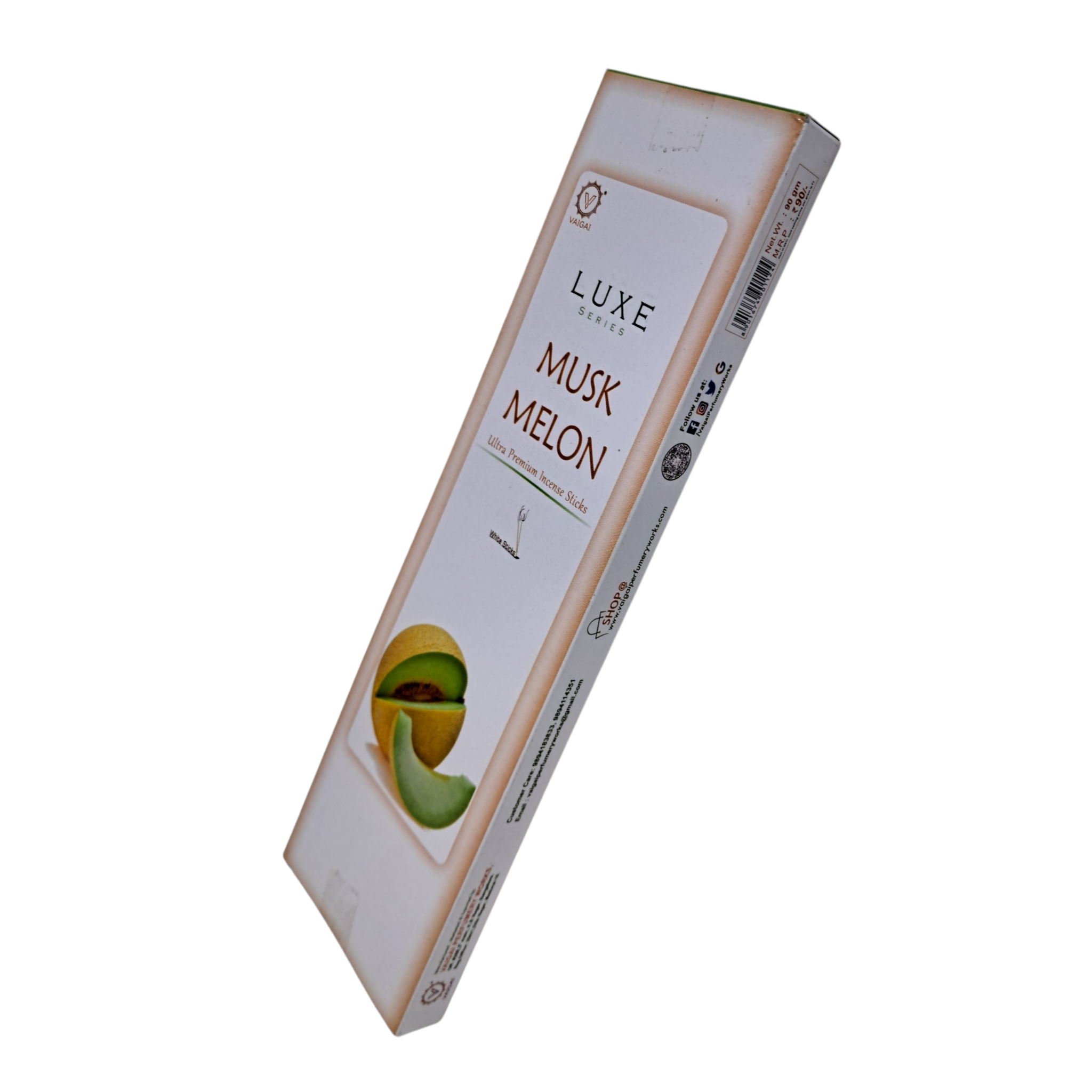 Luxe Musk Melon Ultra-Premium White Incense Sticks -Refreshing Fruity Aroma for Meditation & Home Fragrance