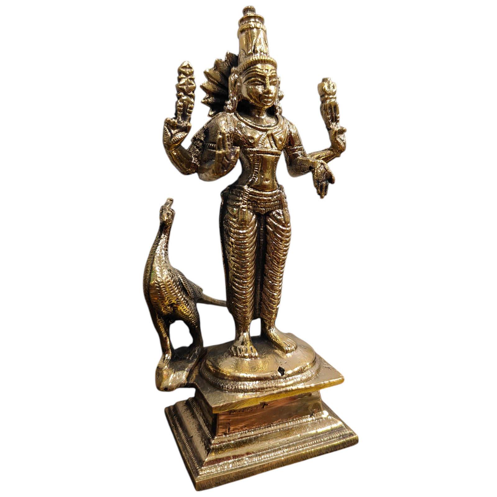 Mayil Murugan Statue with Valli & Deivanai in Brass antique Size 5 Inch for Pooja & Home Temple Worship -  South Indian Masterpiece