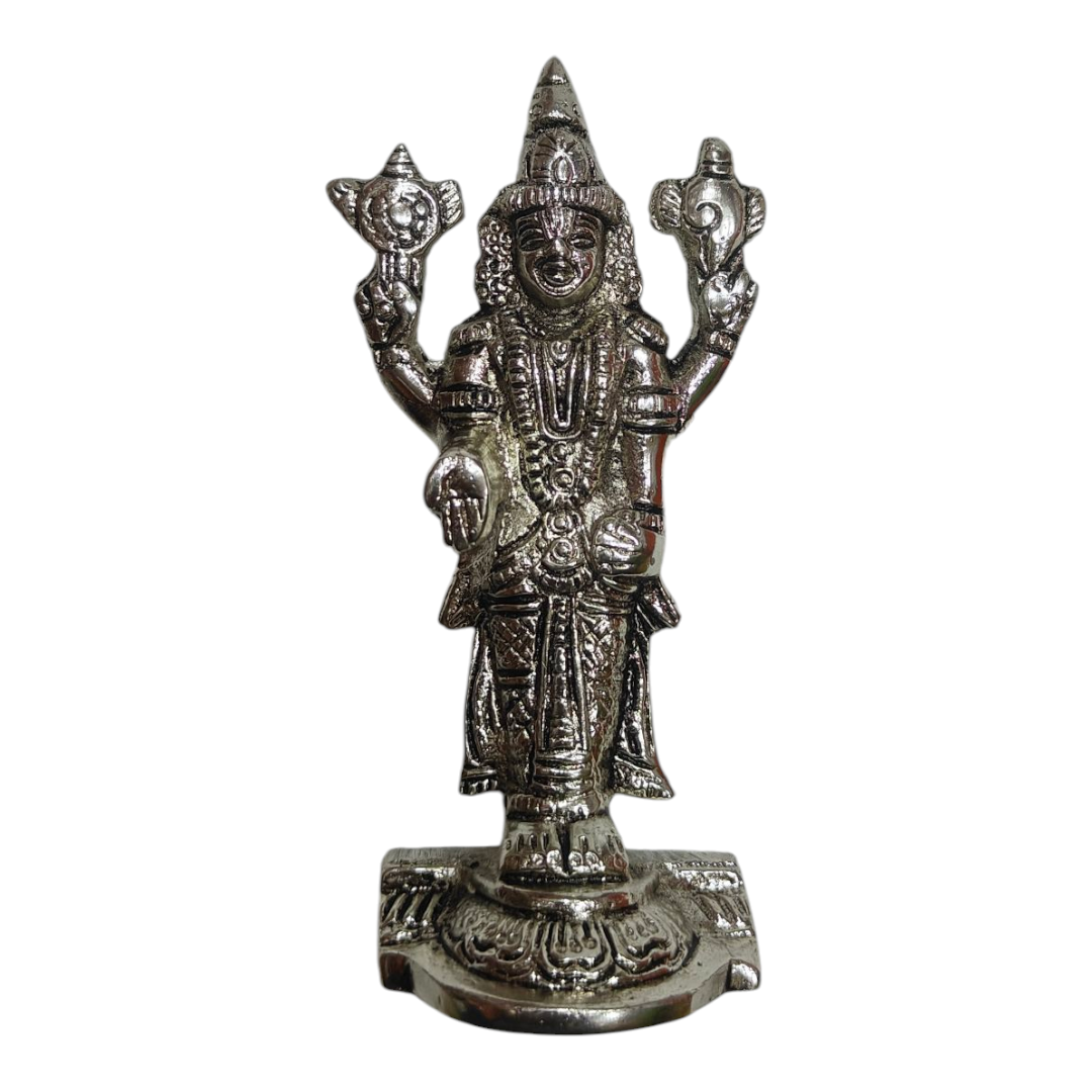 Thirumala Srinivasar Balaji Silver finish White Metal Decorative figurine size 4 Inches Table Top & Golu Décor