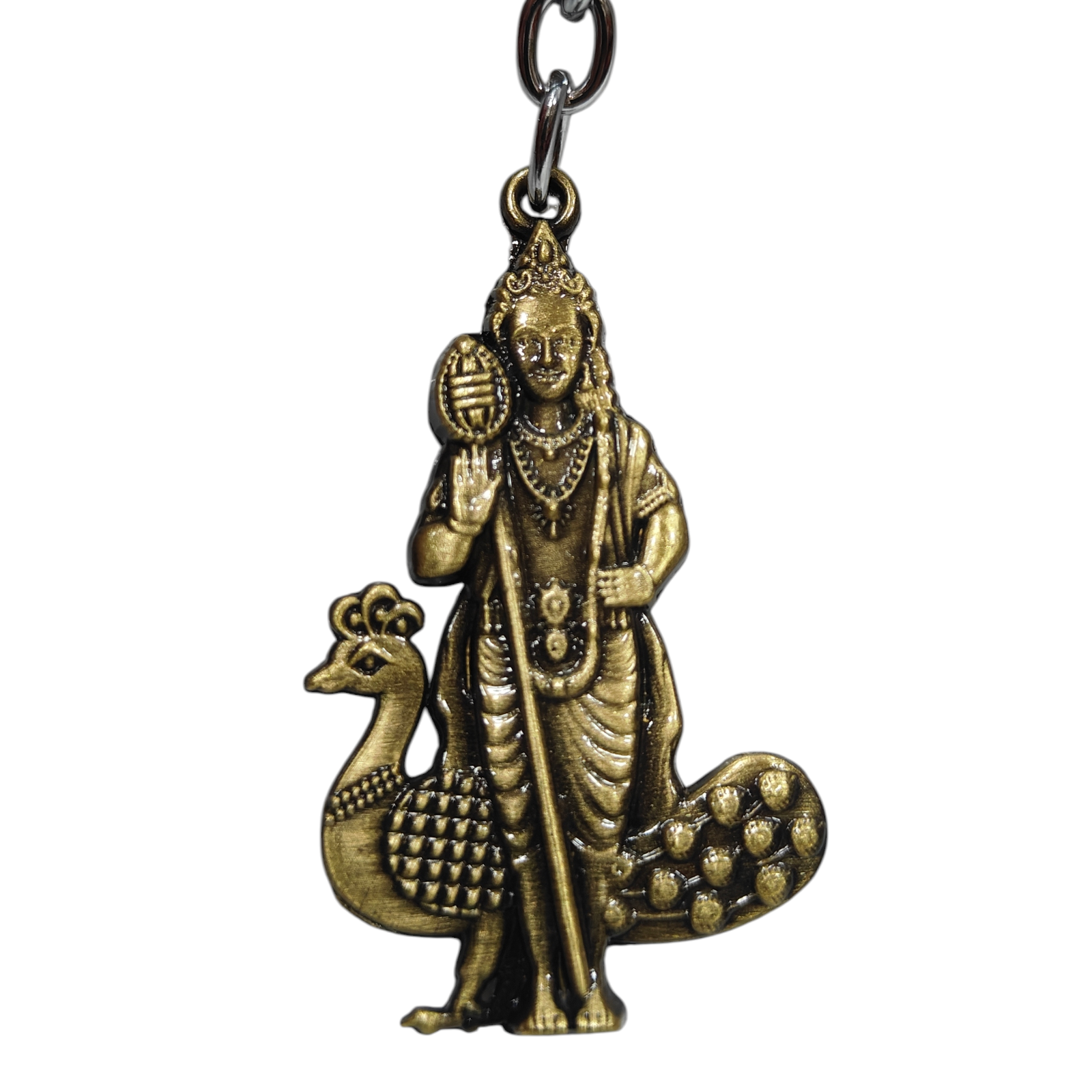 Peacock Murugan Brass Antique finish Metal Key Chain - Wedding & Karthigai Return Gift