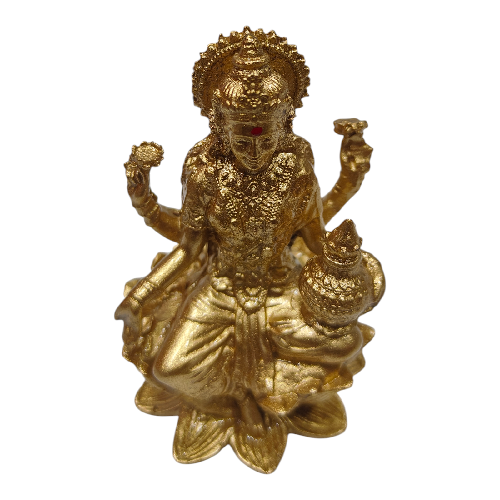 Sri Kamal Lakshmi Golden Shining  Figurine 3 inches - for pooja room & Auspicious Diwali gifting