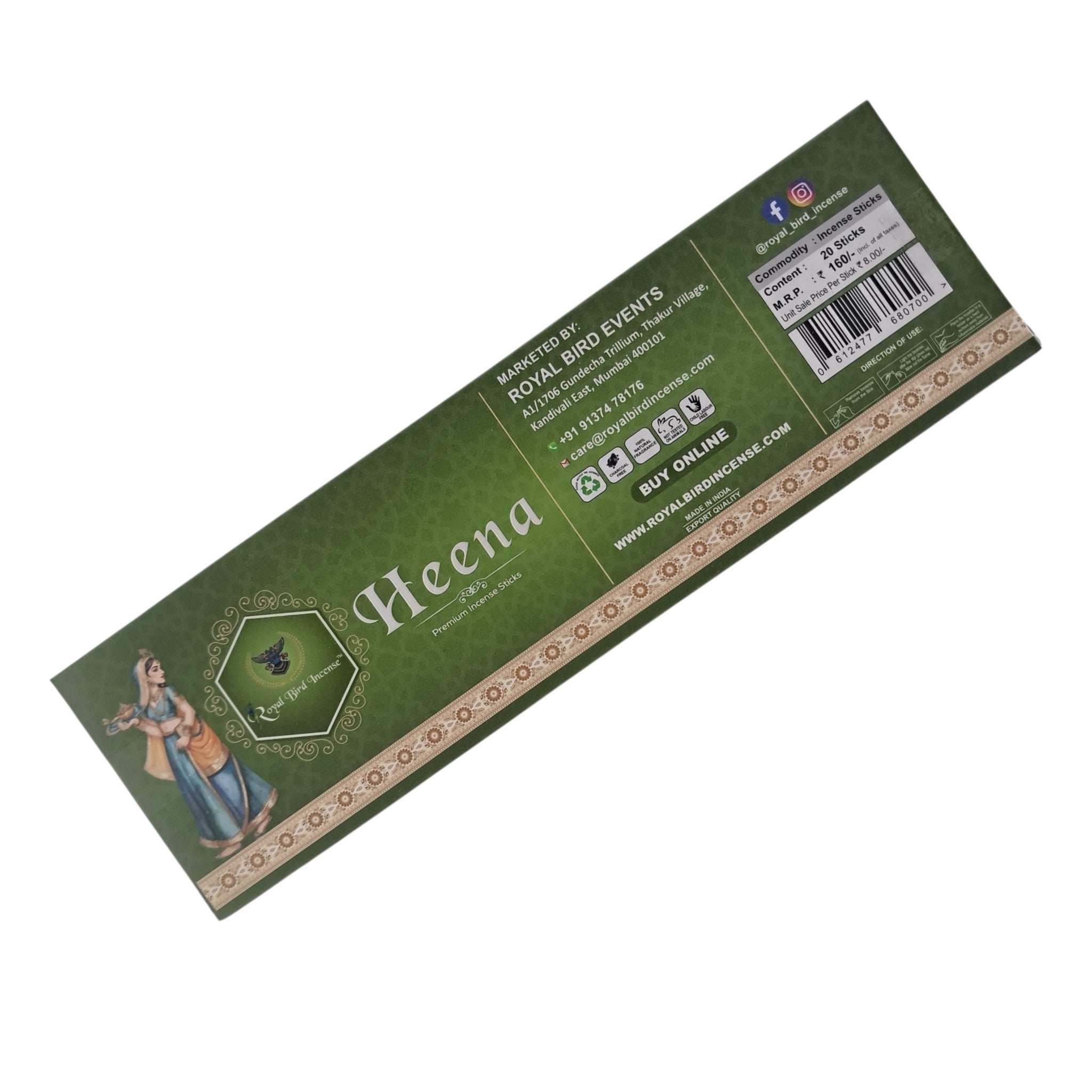 Royal Bird Incense Heena Premium Natural Incense - specific fragrance for Pooja and Yoga
