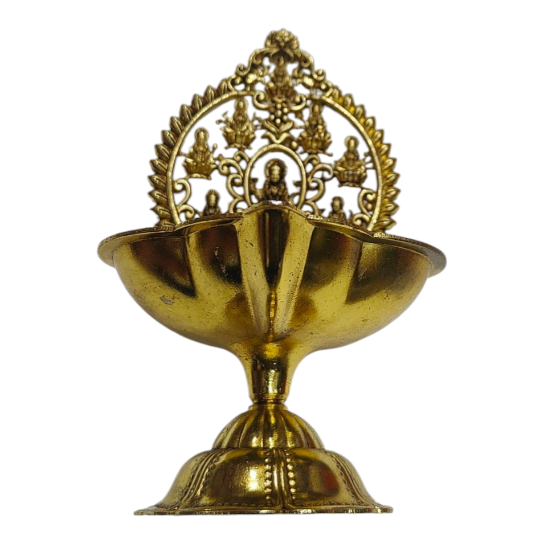 Ashtalakshmi Light Weight Brass Antique Deep - Floral Design Spiritual Gift &  Decoration