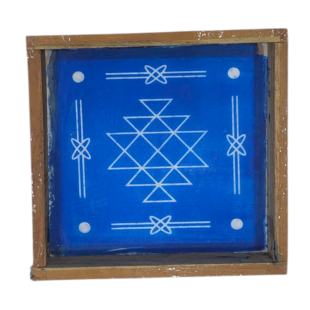 Square Wooden Frame Simple Kambi Kolam design Rangoli Stencil – size 5 inches கம்பி கோலம்