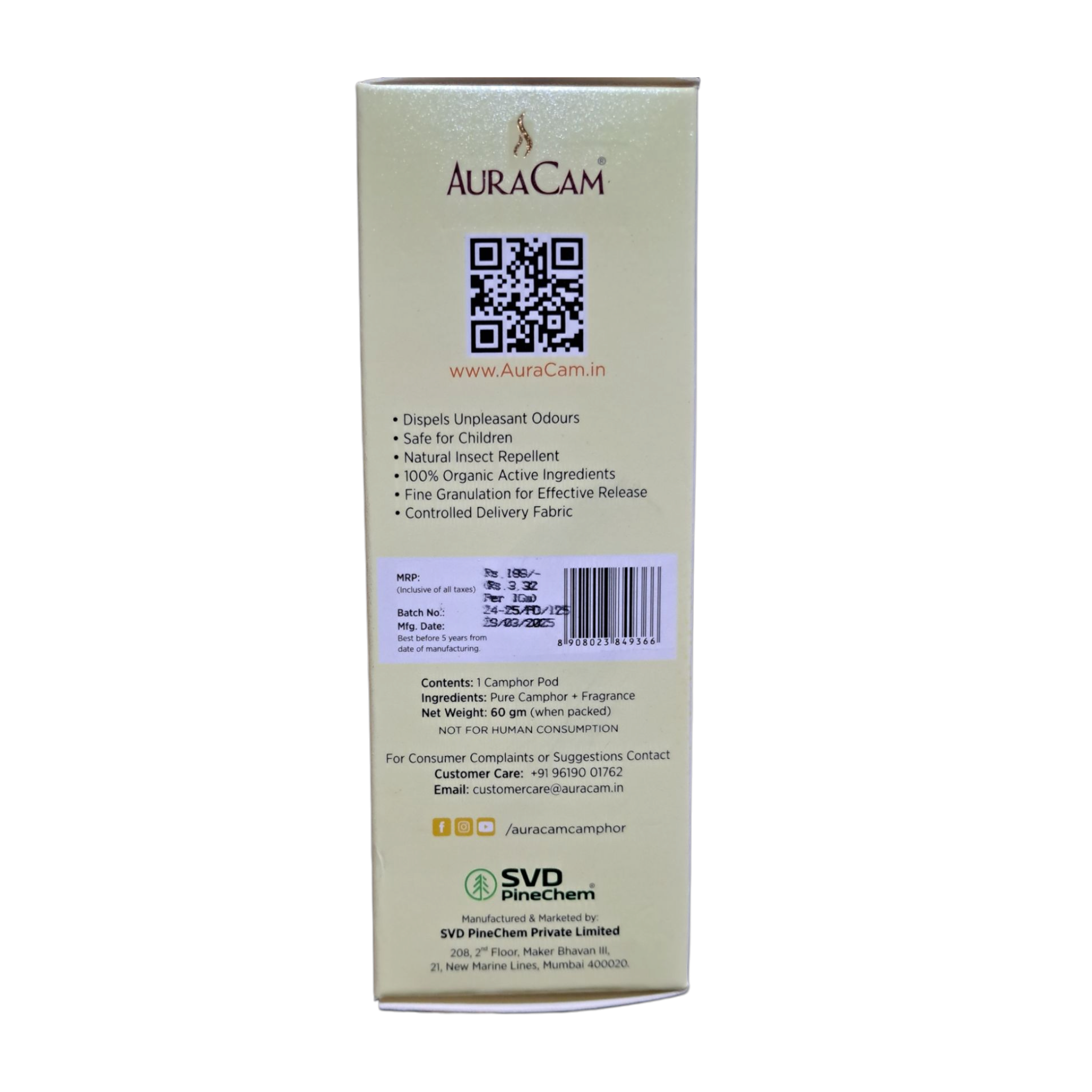 AurACam Camphor Pod Citrus Flavour Aromatic Natural Air Purifier & Mood Enhancer