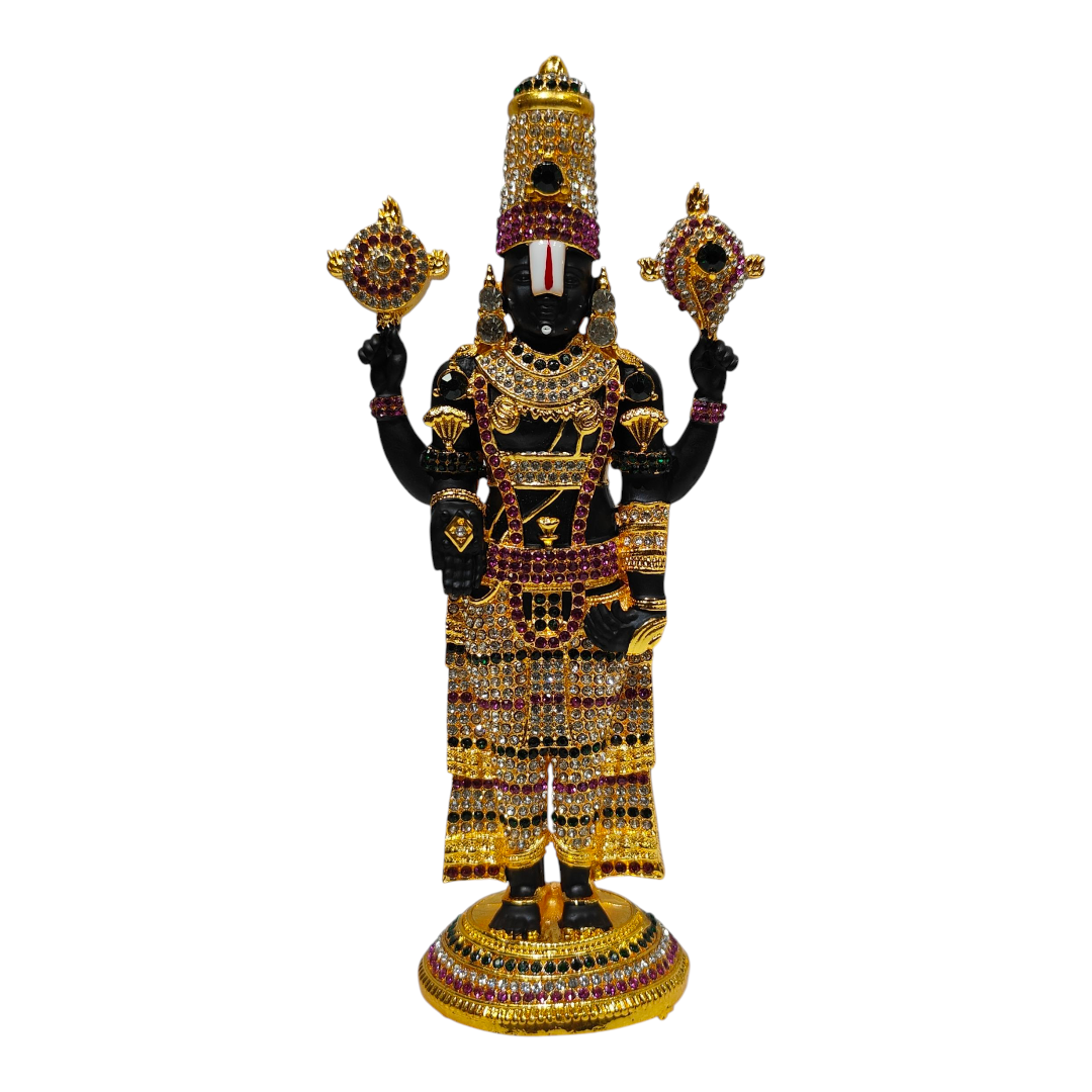 Stone Studded Multicolour Tirupati Srinivasa Perumal Idol 7.5 Inch – Decorative Balaji Murti for Home Puja & Gift