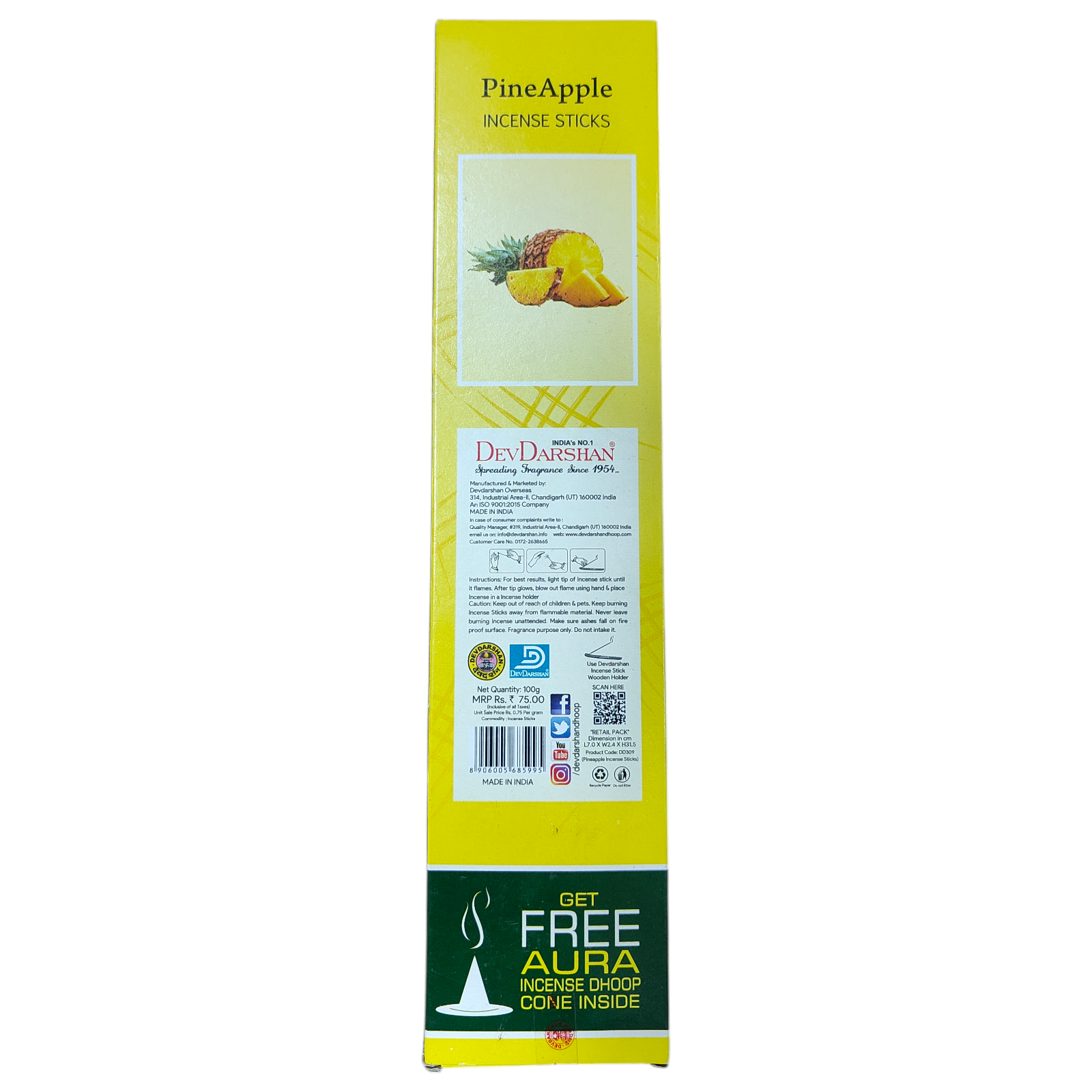 DevDarshan Pineapple Incense Sticks - an exceptional Aroma for living rooms & Meditation