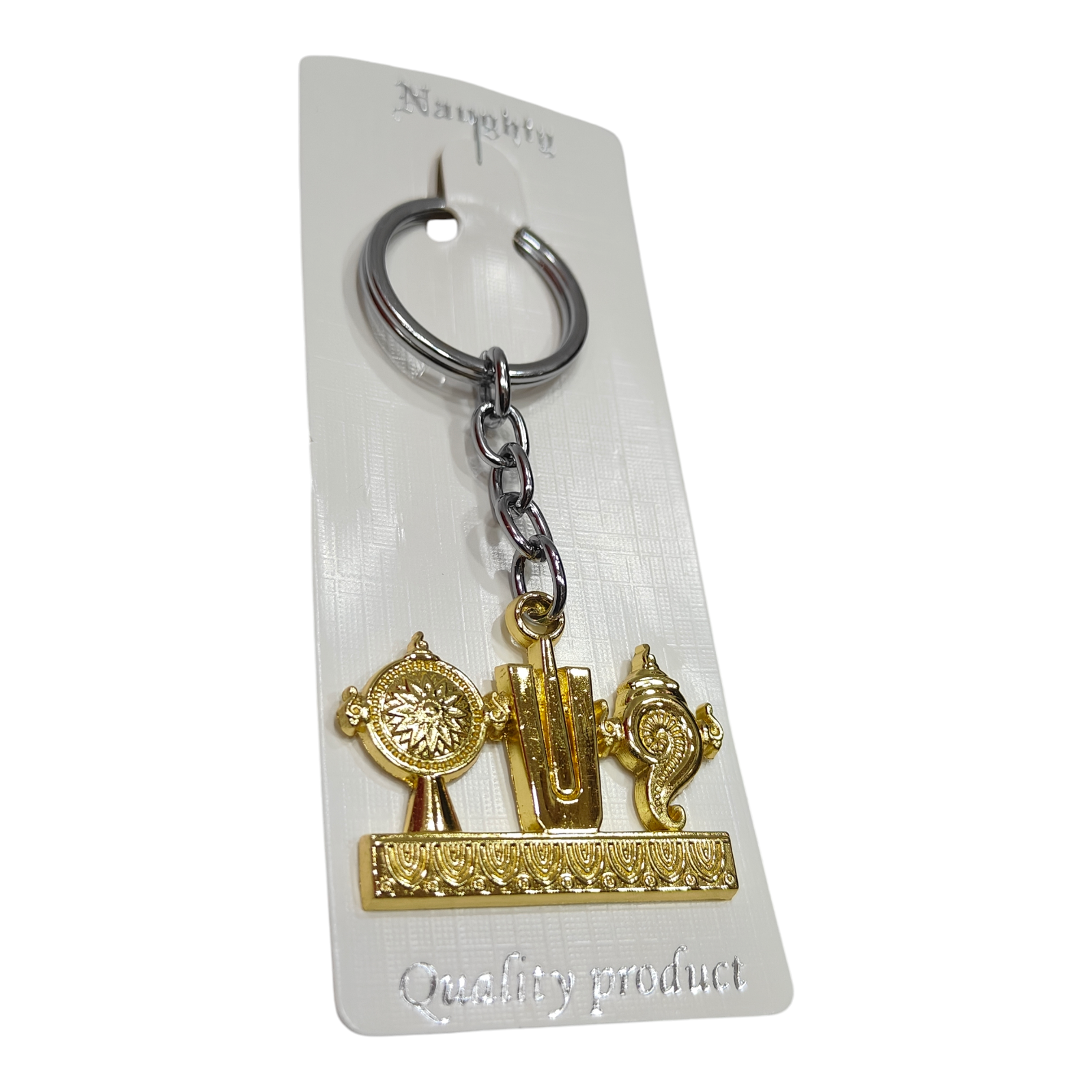 Golden Shining Tirupathi Thiruman Sanghu Chakram  Metal Key Chain - Spiritual Gifting