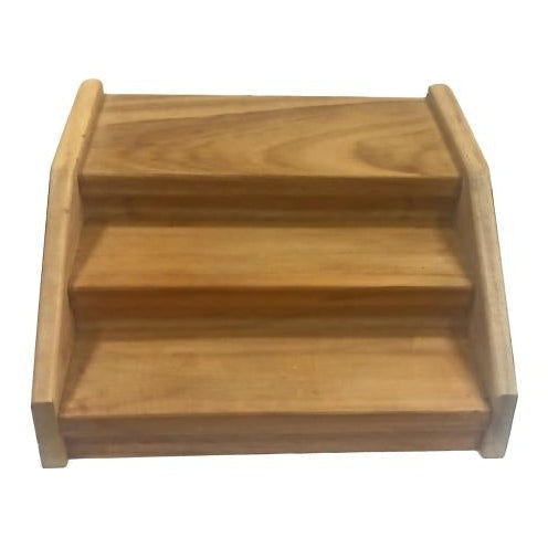 Teak Wood 3 Steps Deity Stand / Multipurpose Wooden Tray Shelf Lamp Stand size 3 x 6 inch